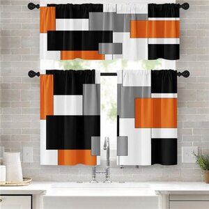 Orange Kitchen Curtains Black Grey Window Curtains Valance and Tier Set 36 Inch
